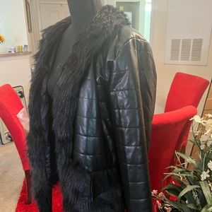Black Faux Leather and Fur jacket